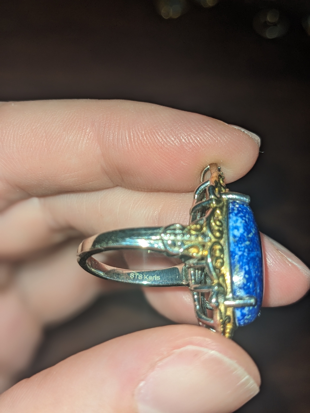 Vintage-Style Blue Lapis Cabochon Gold Ring - Picture 5 of 6
